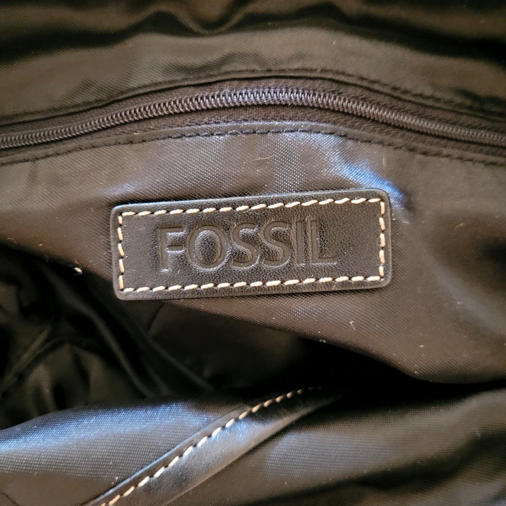 Vintage Fossil Purse Handbag Brown And Tan Cloth With Leather Trim - Picture 5 of 5